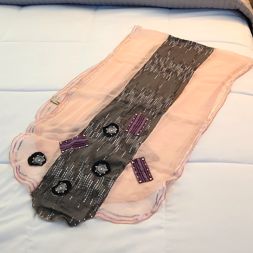 Manyus Fancy Embellished Pink & Gray Wrap/Scarf